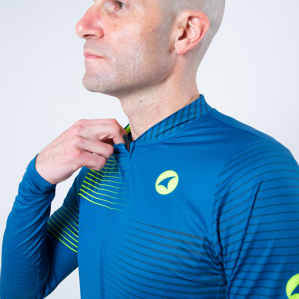 Men's Long Sleeve Cycling Jersey Convergence Design - Zipper Detail #color_navy