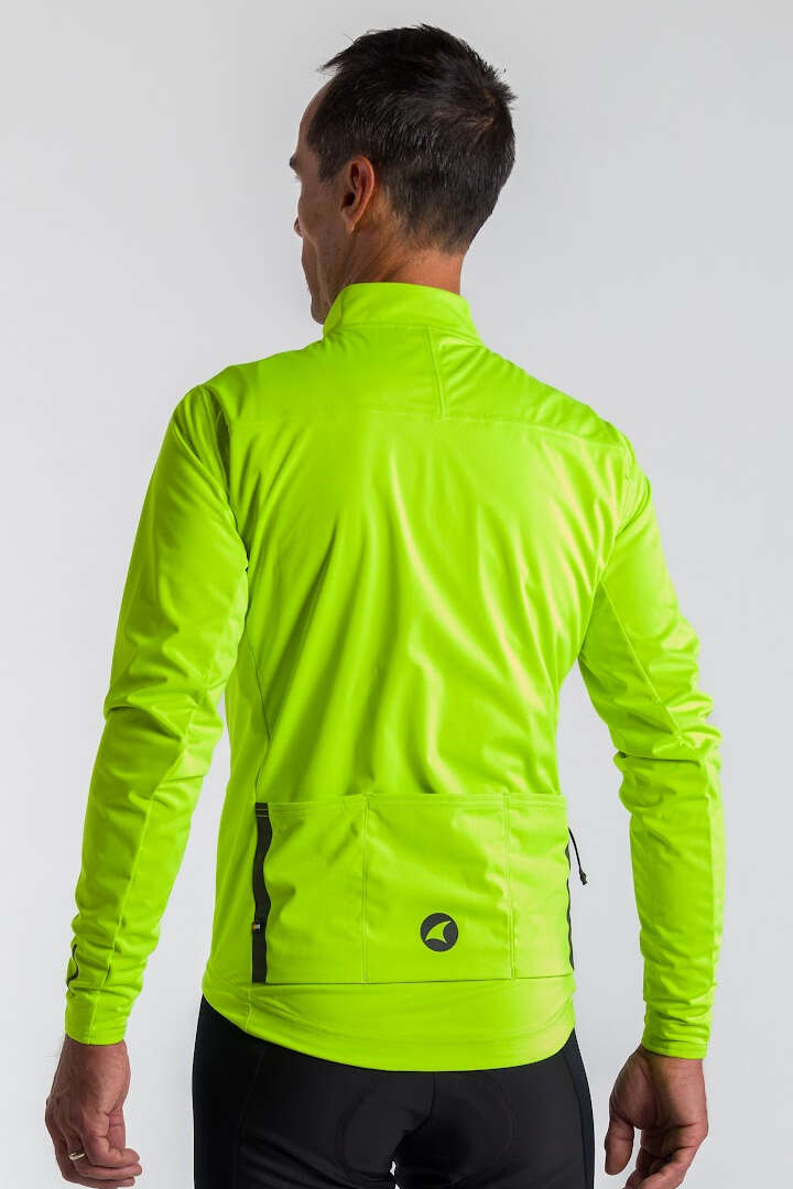 Mens High-Viz Yellow Cycling Jacket for Cold Wet Weather - Back View
