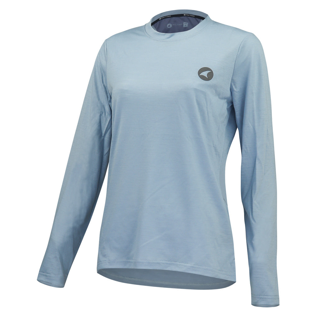Women's Merino Wool Long Sleeve Cycling Jersey - Front View #color_stone-blue